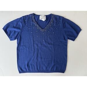 Vintage Christmas Cobalt Blue Sweater Crystal Beaded L SIDEFFECTS